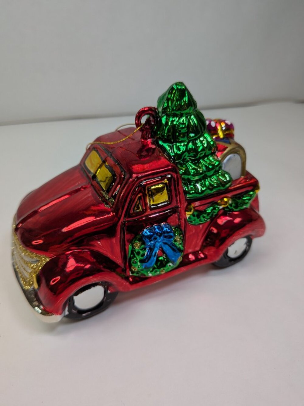 VTG Style Christmas Ornament Lot Red Truck Merry Christmas Joy Green Metallic - Picture 6 of 13